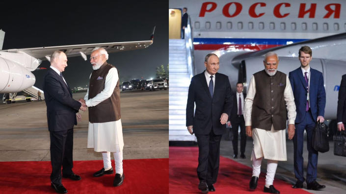 मोदी ने पालम हवाई अड्डे पर पुतिन का गर्मजोशी से स्वागत किया